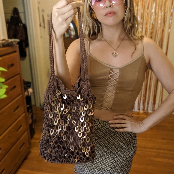 *SOLD* VTG Brown Sparkly Mesh bag - Picture 3 of 8